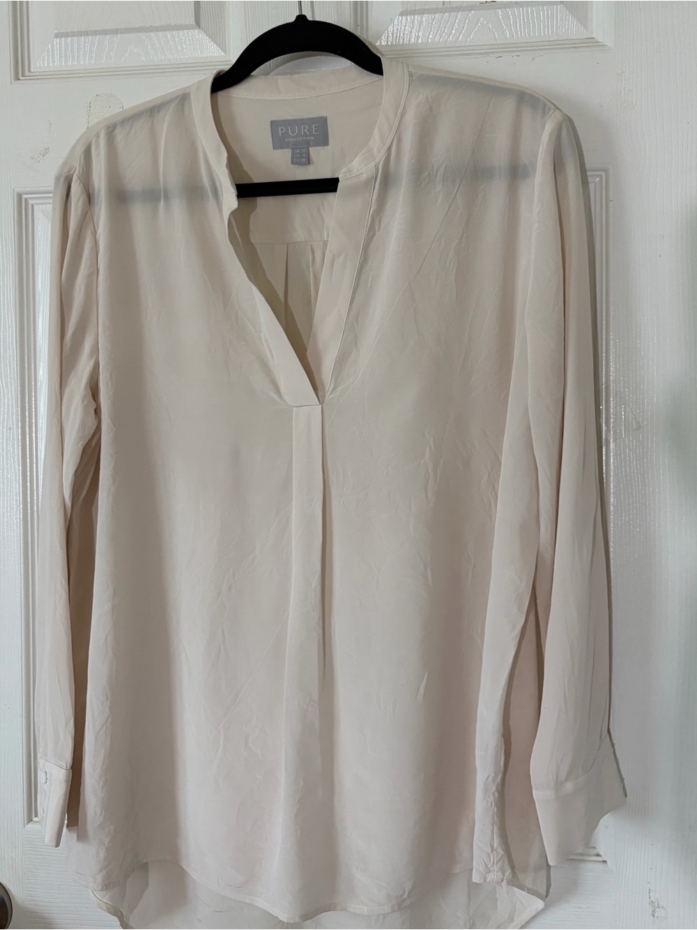Pure‎ Collection 100% Silk Cream Split-Neck Long Sleeve Blouse Sz 6